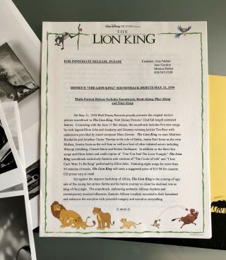 Lion King Animated Movie Disney Records Press Kit with Photos Elton John,  More 5