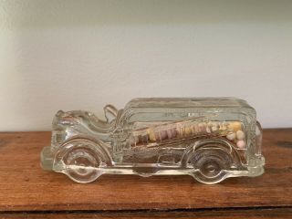 Fire Engine Fire Dept In Circle Glass Candy Container W/original Candy
