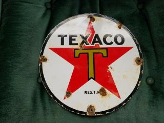 Texaco Oil Porcelain Sign Gas Station Service Texas Pump Plate Farm Car Truck