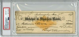 Benjamin Harrison U.  S.  President Signed 1879 Check Psa/dna Graded Gem 10