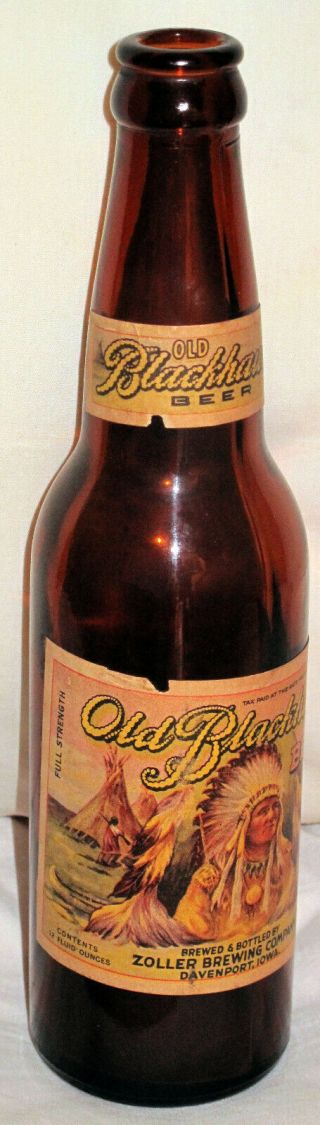 Rare 1941 12 Oz.  Davenport Iowa Zoller Brewing Company Old Blackhawk Beer