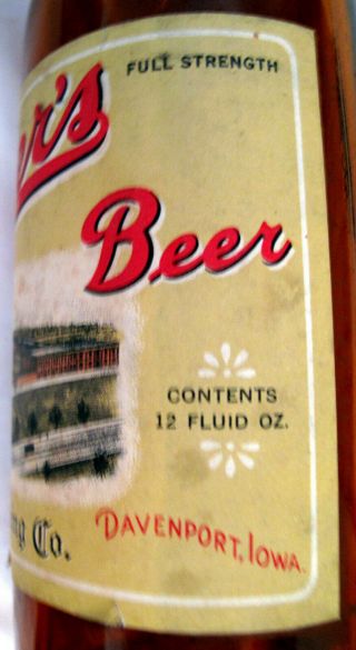 PAPER LABEL 12 oz.  Davenport Iowa Zoller ' s Beer Zoller Brewing Company 7