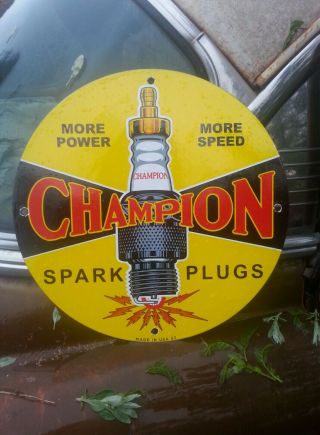 1957 Champion Spark Plug Porcelain Sign Gas Service Station Oil Battery