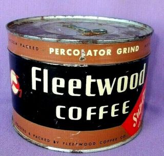 Scarce Full Fleetwood Coffee Tin Can - W/key