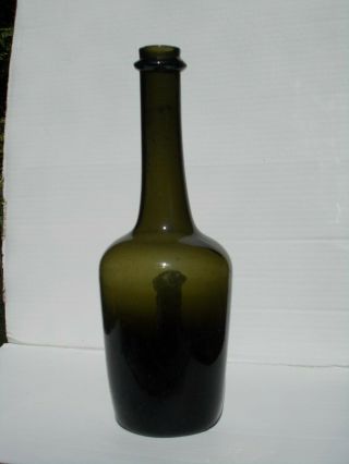 Antique Black Glass Wine Bottle,  Olive Green,  Op,  11 1/2 "