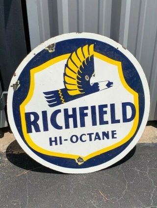 30 " Richmond Gasoline & Oil Porcelain Sign.  Double Sided Garage Mobil Shell