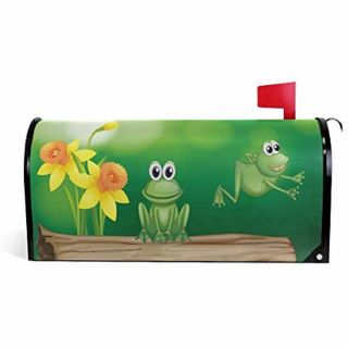 Home Garden Two Green Frogs Pattern Magnetic Mailbox Cover Standard Improvement