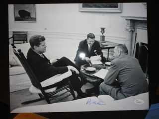 Robert Mcnamara Hand Signed Oversized 11x14 Photo,  Jsa With John F.  Kennedy