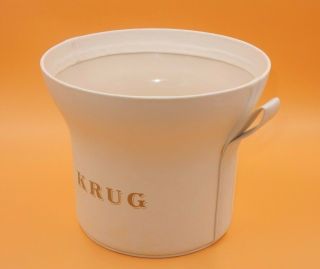 KRUG WHITE LEATHER EXTERIOR CHAMPAGNE ICE BUCKET 2 HANDLE 3