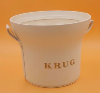 KRUG WHITE LEATHER EXTERIOR CHAMPAGNE ICE BUCKET 2 HANDLE 4