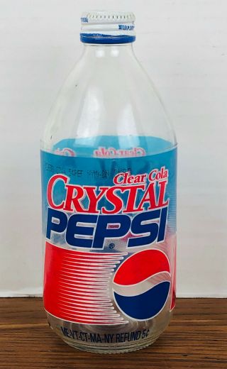 Rare & Vintage 1990s Crystal Pepsi Glass Bottle With Cap Clear Collectible Soda
