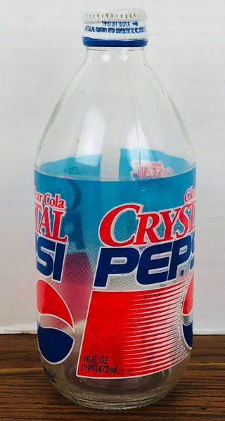 RARE & VINTAGE 1990s CRYSTAL PEPSI GLASS BOTTLE WITH CAP Clear Collectible Soda 2