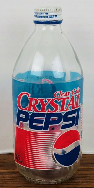 RARE & VINTAGE 1990s CRYSTAL PEPSI GLASS BOTTLE WITH CAP Clear Collectible Soda 3