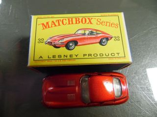 Vintage Lesney Matchbox Series Red " E " Type Jaguar Car 32 England
