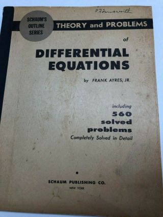 Theory And Problems Of Differential Equations Signed By Dr.  Philo T.  Farnsworth