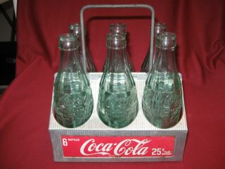 Vintage 6 - Pack Coca - Cola Caddie W/6 Piqua Ohio Bottles Complete Set Sign