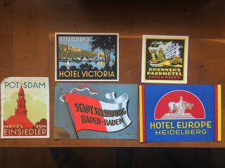 Hotel Luggage Label | Small German Group - 5 Labels | Great Shape