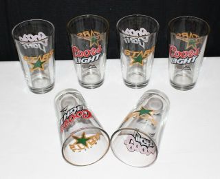 Set Of 6 Dallas Stars / Coors Light 16 Oz.  Clear Glass 5 3/4 " Tumblers By Libbey