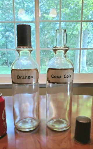 Antique Glass Soda Bottles (pair) Marked Orange,  Coca Cola,  With Metal Caps