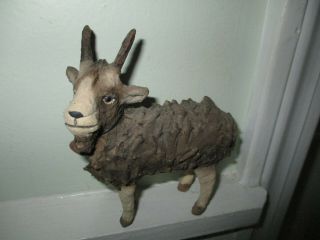 Craig Yenke Co.  Hand Sculptured Paper Mache,  Flocked,  Wire Small Goat (rare)