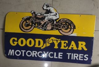 Porcelain Sign Goodyear Motorcycle Tires Sign 36 " X 24 " Inches