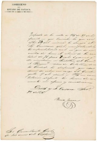 Benito P.  Juarez (mexico) - Document Signed 11/29/1847