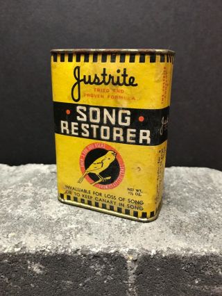 Rare 1935 1 1/2 Oz Justrite Song Restorer Tin Canary Cage Birds Cardboard & Tin