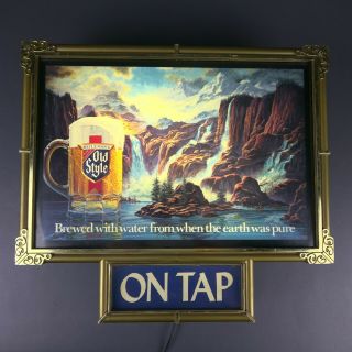 Old Style Beer Sign Vintage Lighted On Tap Waterfall 1986 Bar Wall Light Rare