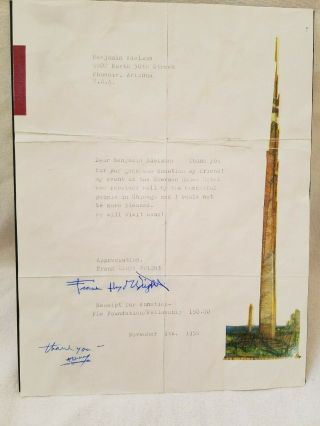 1956 Frank Lloyd Wright Letter To Adelman Sherman Hotel Chicago Event