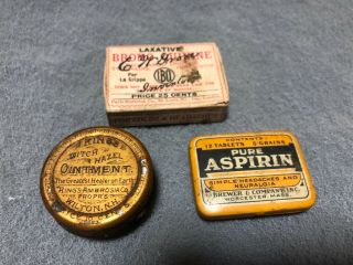 3 Vintage Advertising Medicine Tins/boxes - Witch Hazel,  Laxative,  Aspirin