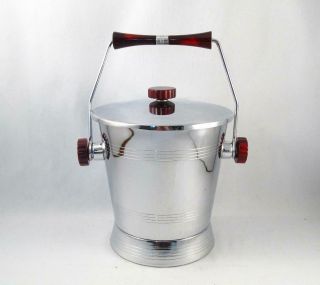 Vintage Mid Century Modern Bakelite & Chrome Glo Hill Canada Ice Bucket