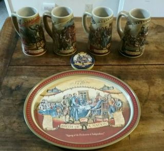 Miller High Life Beer Steins Birth Of A Nation Set Of 4 1775 - 1804 Tray,  Coasters