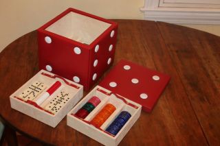 Red Leather Dice Multi Level Game Box Made In Italy,  Poker Chips,  Dice