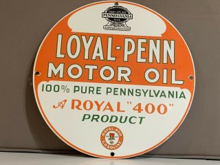 12in Loyal Penn Royal 400 Porcelain Enamel Sign Oil Gas Gasoline Pump Plate