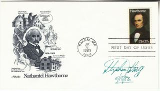 Stephen King Hand Signed 1983 Fdc Cover \ Autographed \ Nathaniel Hawthorne Fdoi