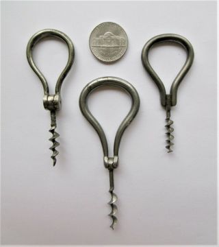 3 Antique Miniature Steel Bows Corkscrews - 39 - 44 - 51 Mm.  Perfume - Medicin.