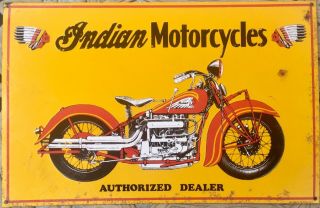 Vintage Indian Motorcycles Authorized Dealer Embossed Metal Sign Aaa Sign Co.