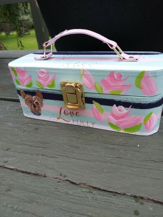 Hand Painted Dog Art Yorkie Yorkshire Terrier Small Suitcase Box Storage