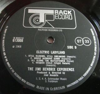 JIMI HENDRIX ELECTRIC LADYLAND 1968 UK 1st TRACK DBL LP SML PICS A1,  B1,  A1,  B1 6