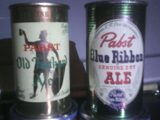 2 Pabst Flat Top beer cans Blue Ribbon ale and old Tankard ale 3