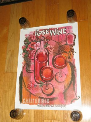 Rose Wine Poster Amado Gonzalez 1960s Wines Of California Wine Land Of America