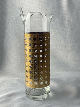 Vintage Culver 24 K Gold Glass Martini Pitcher Decanter W/ Glass Stirrer
