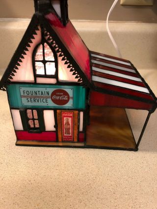 Franklin 1999 Coca Cola Stained Glass Ice Cream Parlor Light Up House 3