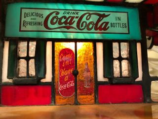 Franklin 1999 Coca Cola Stained Glass Ice Cream Parlor Light Up House 7