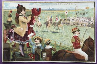 Antique Au Bon Marche Trade Card Chromo Ad Print Race Horse Jockey 2