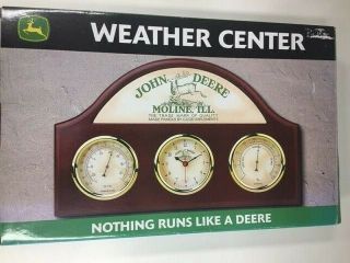 John Deere Wooden Wall Clock With Thermometer Barometer Humidity Weather Station