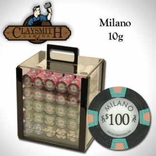 1000 Pc Milano Pure Clay 10 Gram Poker Chips Acrylic Carrier Case Set Custom