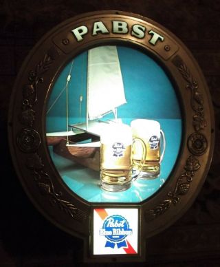 Vtg Pabst Blue Ribbon Lighted Beer Sign Sailboat Catamaran 1960 