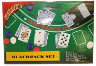 Blackjack Set Layout 4 Deck Shoe 2 Decks Of Cards 100 Chips Home Game