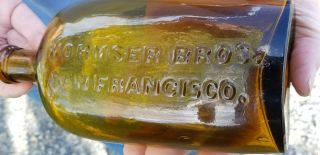 Yellow Olive Whiskey Flask " Wormser Bros "